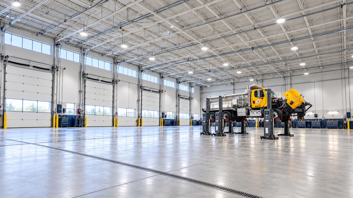 Mobile column lift systems in a fleet maintenance shop