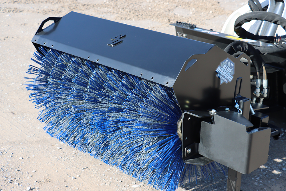 Blue Diamond Mini Broom — Rotary Angle — Heavy Duty Series 2 — angled view of the broom bristles and housing