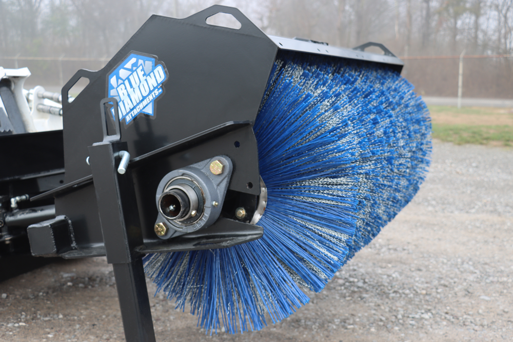 Blue Diamond Mini Broom — Rotary Angle — Heavy Duty Series 2 — close-up of the broom drive and bristles
