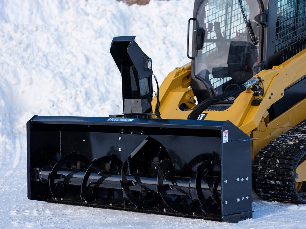 Blue Diamond Snow Blower — Extreme Duty — mounted on a skid steer in snow