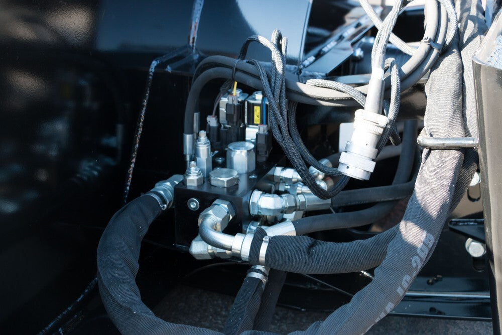 Blue Diamond Snow Blower — Extreme Duty — close-up of hydraulic connections