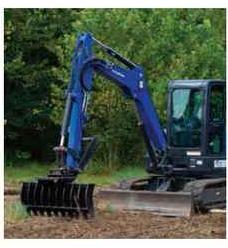 Blue Diamond Heavy Duty Excavator Rake — mounted on an excavator