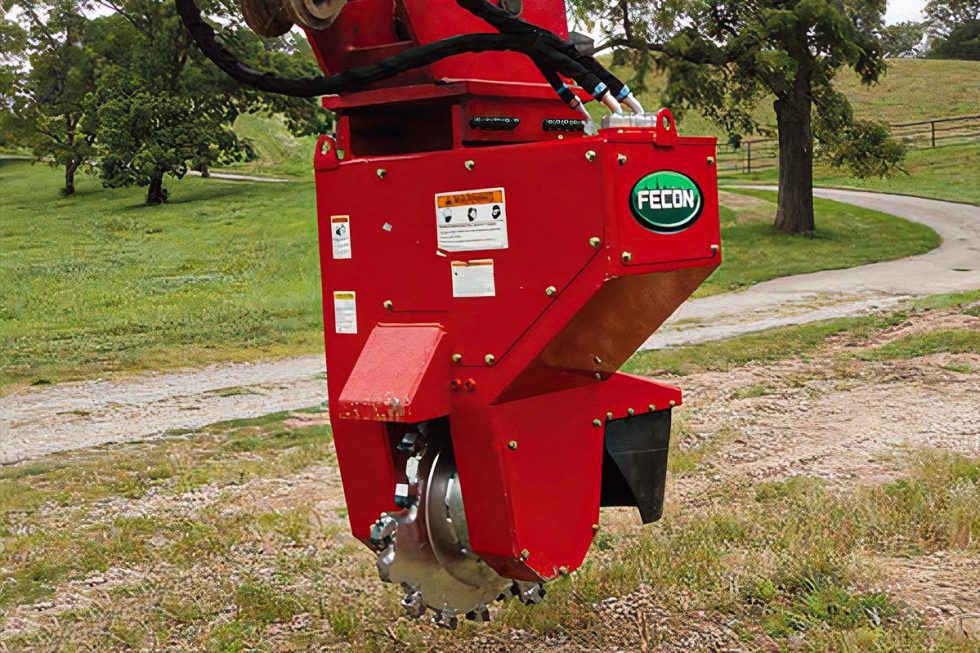 FECON SH360-45 Stump Hog excavator stump grinder in operation