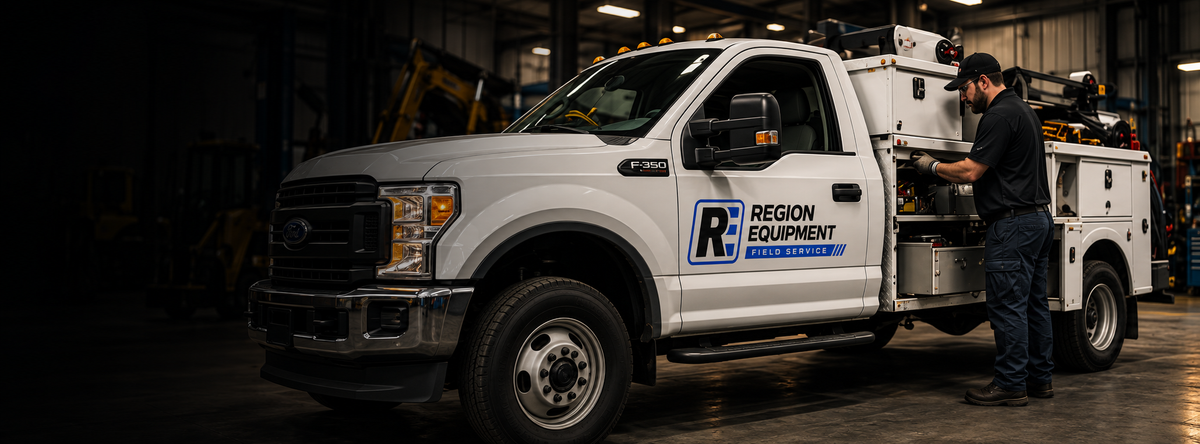 Region Equipment Field Service truck and technician inside an industrial workshop