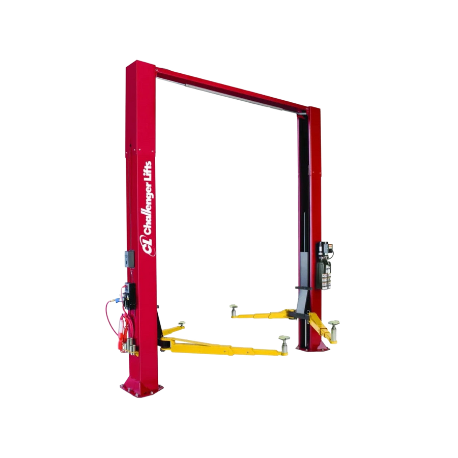Challenger two-post vehicle lift on transparent background